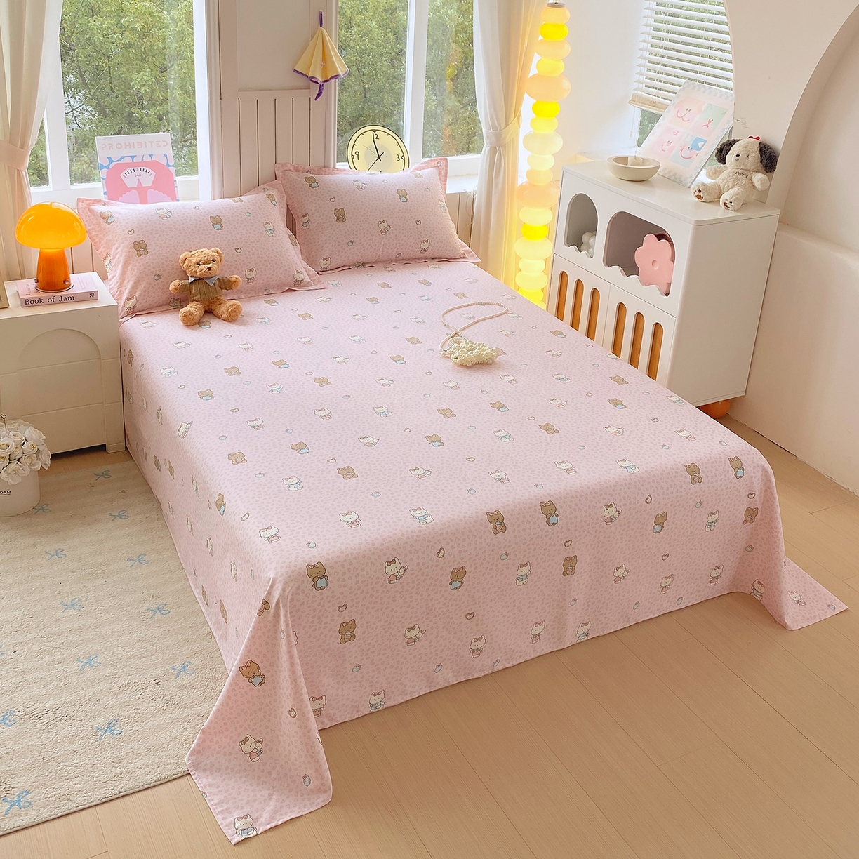 91家纺网 家纺一手货源 找家纺 金丝兔 2026新款纯棉印花单品床单系列 布偶假期