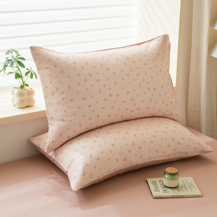 雯雨家纺 2026新款A类全棉有氧双层纱单枕套 全棉双层纱枕套-叶香