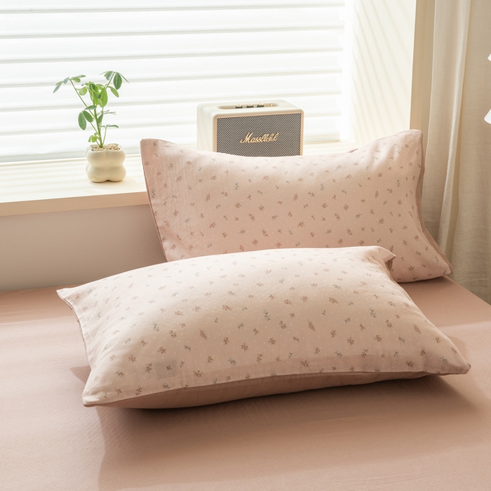 91家纺网 家纺一手货源 找家纺 雯雨家纺 2026新款A类全棉有氧双层纱单枕套 全棉双层纱枕套-叶香