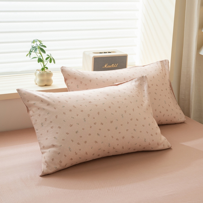 91家纺网 家纺一手货源 找家纺 雯雨家纺 2026新款A类全棉有氧双层纱单枕套 全棉双层纱枕套-叶香