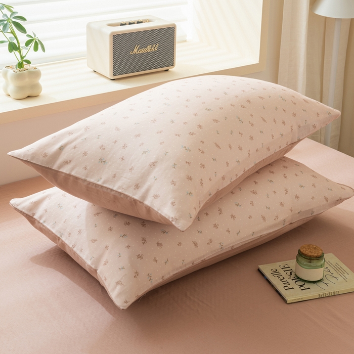 91家纺网 家纺一手货源 找家纺 雯雨家纺 2026新款A类全棉有氧双层纱单枕套 全棉双层纱枕套-叶香