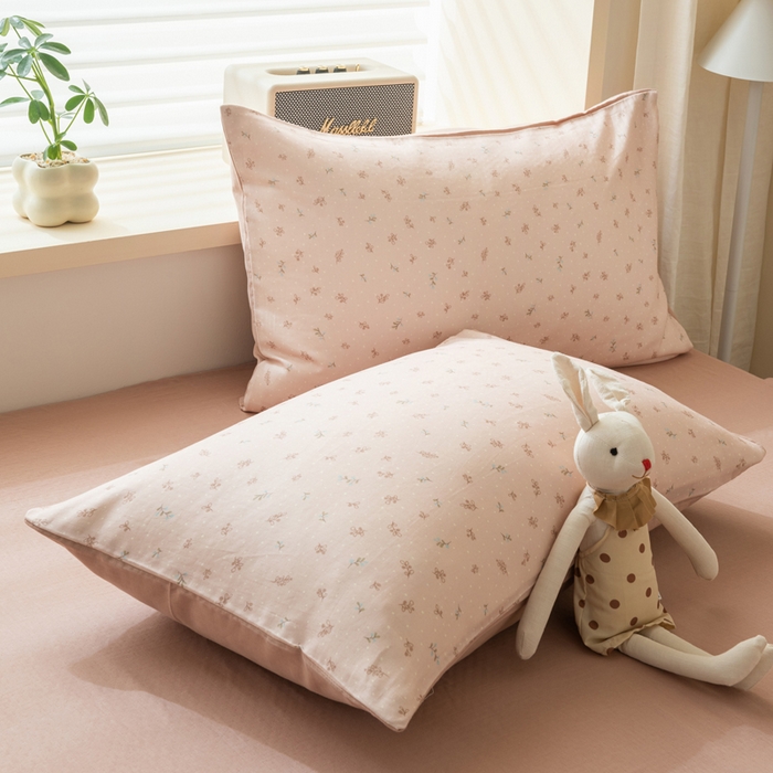 91家纺网 家纺一手货源 找家纺 雯雨家纺 2026新款A类全棉有氧双层纱单枕套 全棉双层纱枕套-叶香