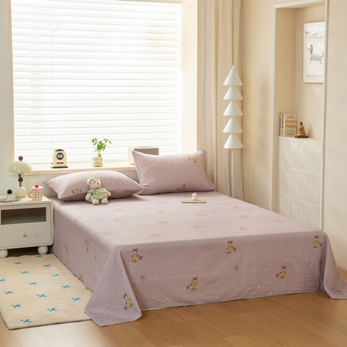 91家纺网 家纺一手货源 找家纺 雯雨家纺 2026新款A类全棉有氧双层纱单枕套 全棉双层纱枕套-朱迪熊