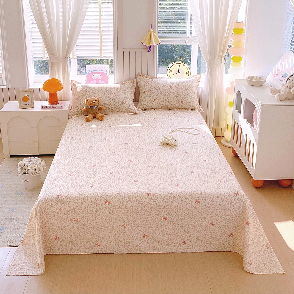 金丝兔 2026新款纯棉印花单品床单系列 粉蕊蝶