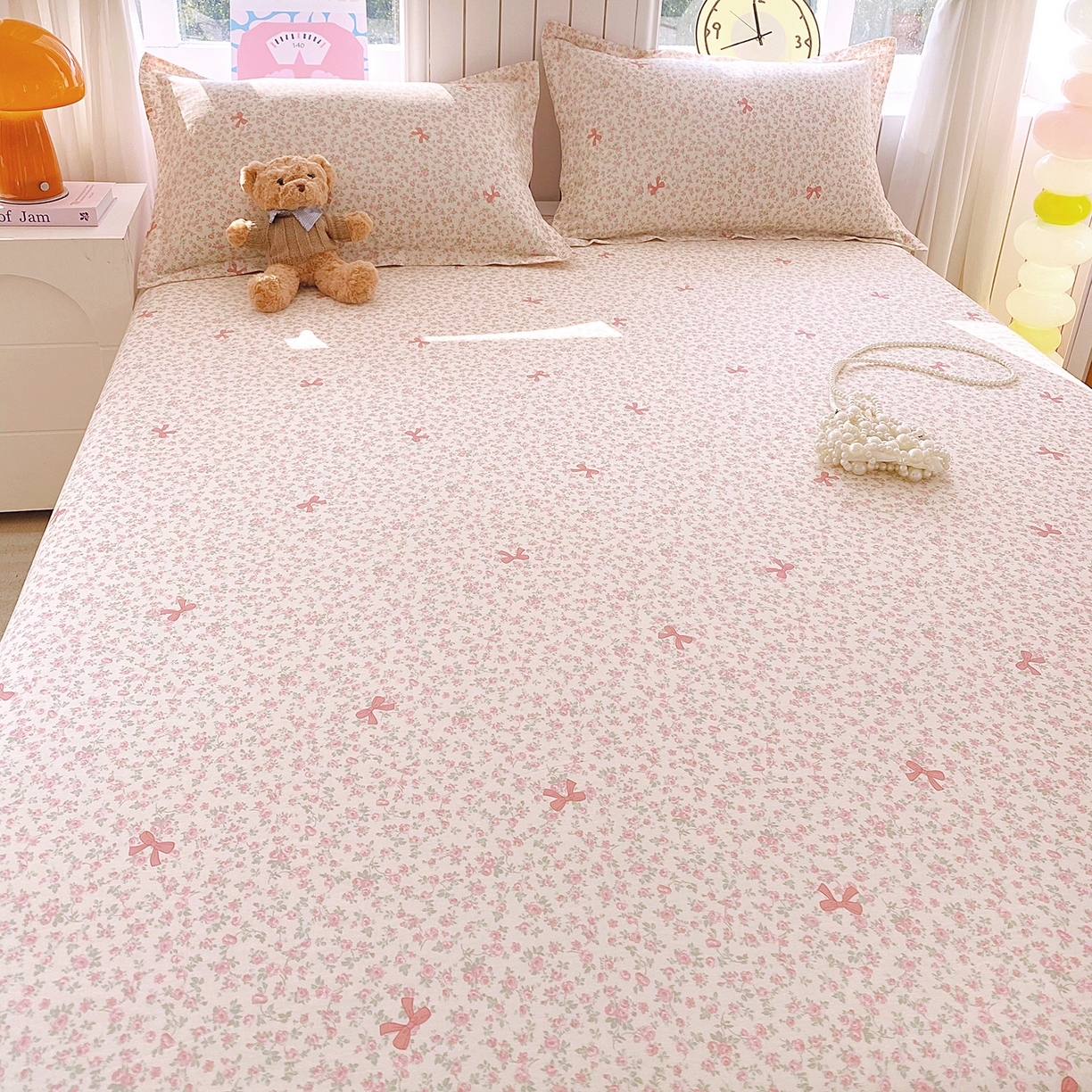 91家纺网 家纺一手货源 找家纺 金丝兔 2026新款纯棉印花单品床单系列 粉蕊蝶