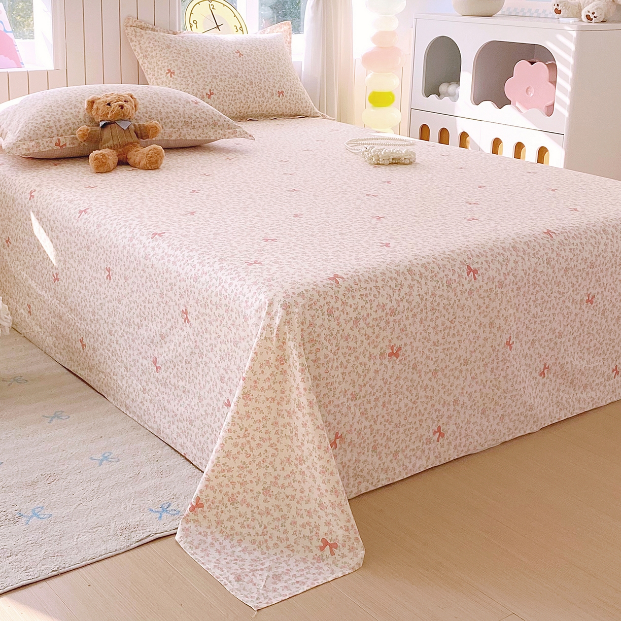 91家纺网 家纺一手货源 找家纺 金丝兔 2026新款纯棉印花单品床单系列 粉蕊蝶