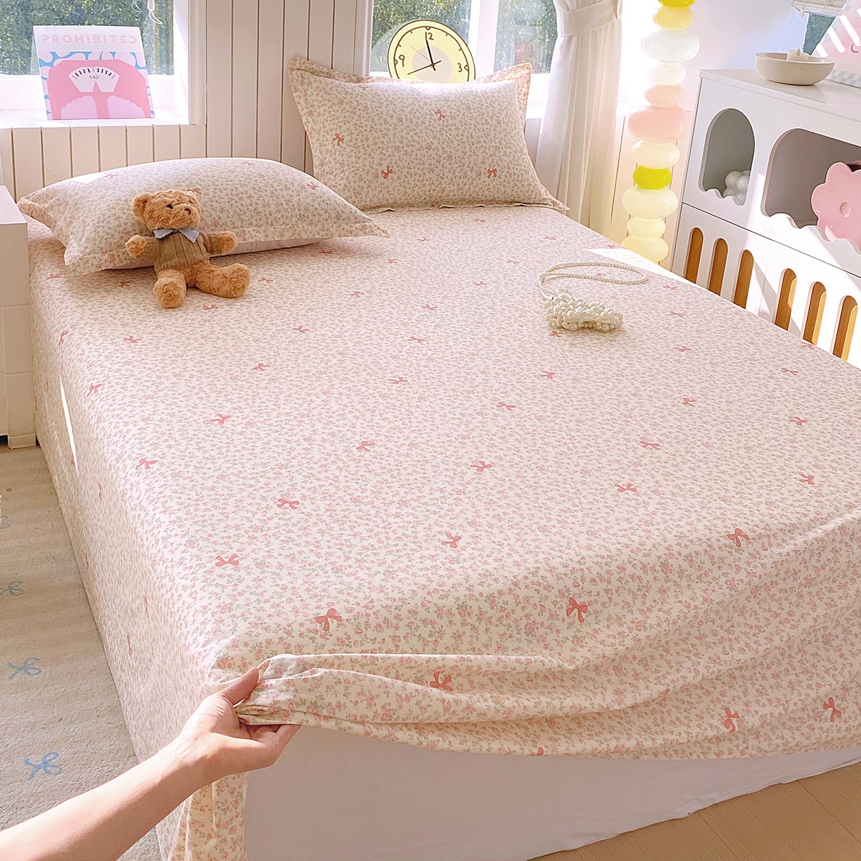 91家纺网 家纺一手货源 找家纺 金丝兔 2026新款纯棉印花单品床单系列 粉蕊蝶