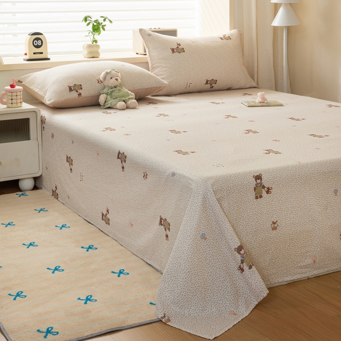 91家纺网 家纺一手货源 找家纺 雯雨家纺 2026新款A类全棉有氧双层纱单枕套 全棉双层纱枕套-朱迪熊-米