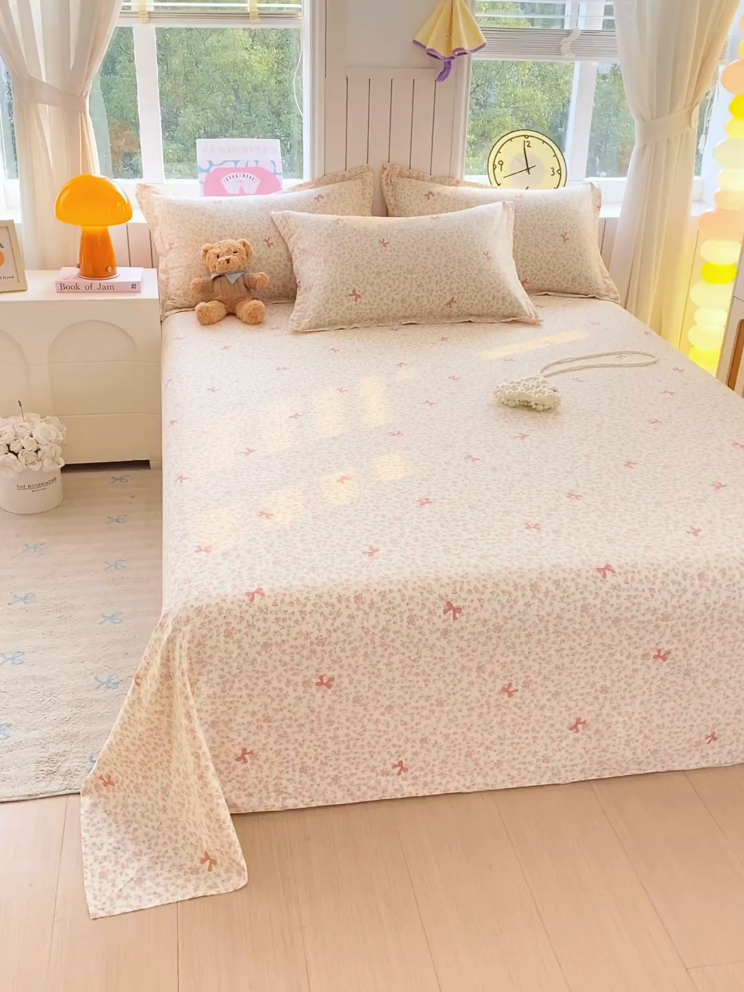 91家纺网 家纺一手货源 找家纺 金丝兔 2026新款纯棉印花单品床单系列 粉蕊蝶