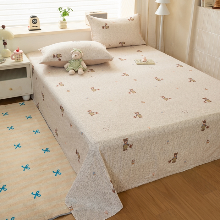 91家纺网 家纺一手货源 找家纺 雯雨家纺 2026新款A类全棉有氧双层纱单枕套 全棉双层纱枕套-朱迪熊-米