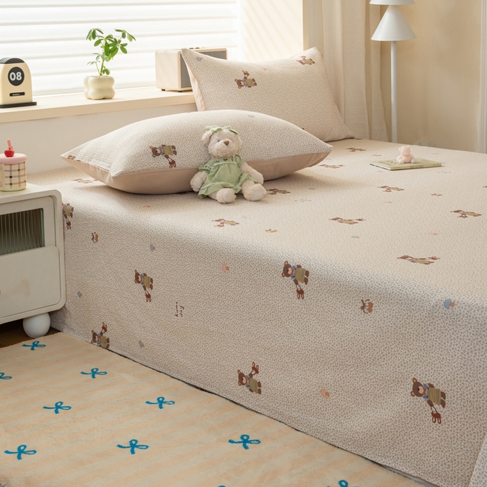 91家纺网 家纺一手货源 找家纺 雯雨家纺 2026新款A类全棉有氧双层纱单枕套 全棉双层纱枕套-朱迪熊-米