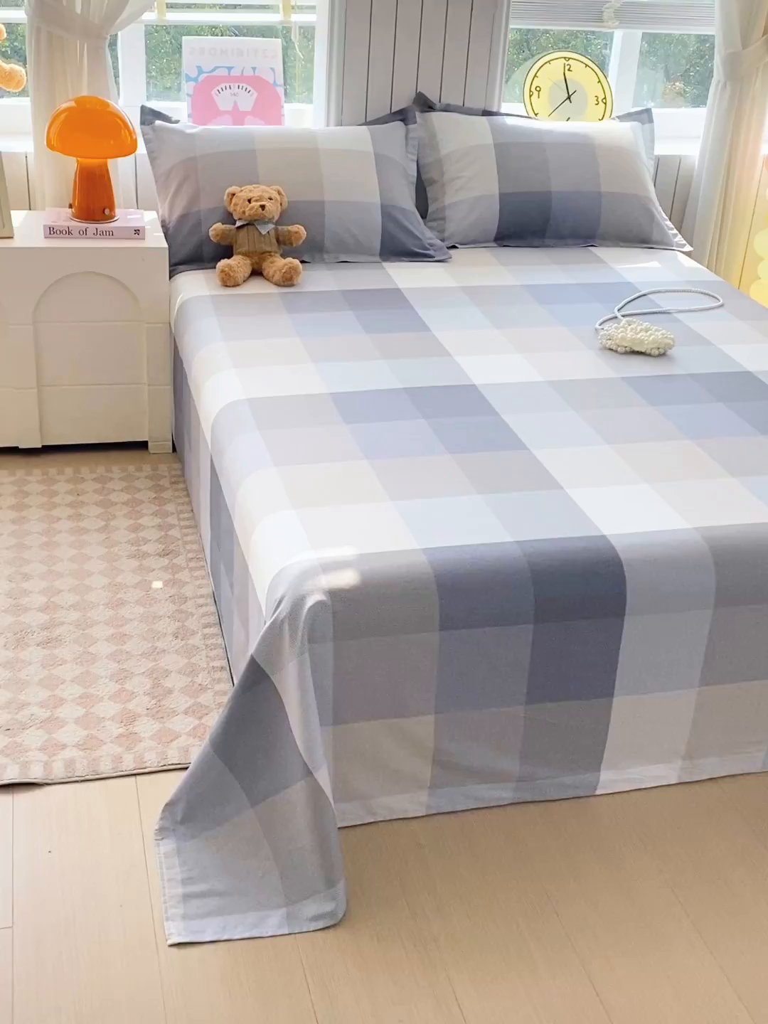 91家纺网 家纺一手货源 找家纺 金丝兔 2026新款纯棉印花单品床单系列 格韵-灰