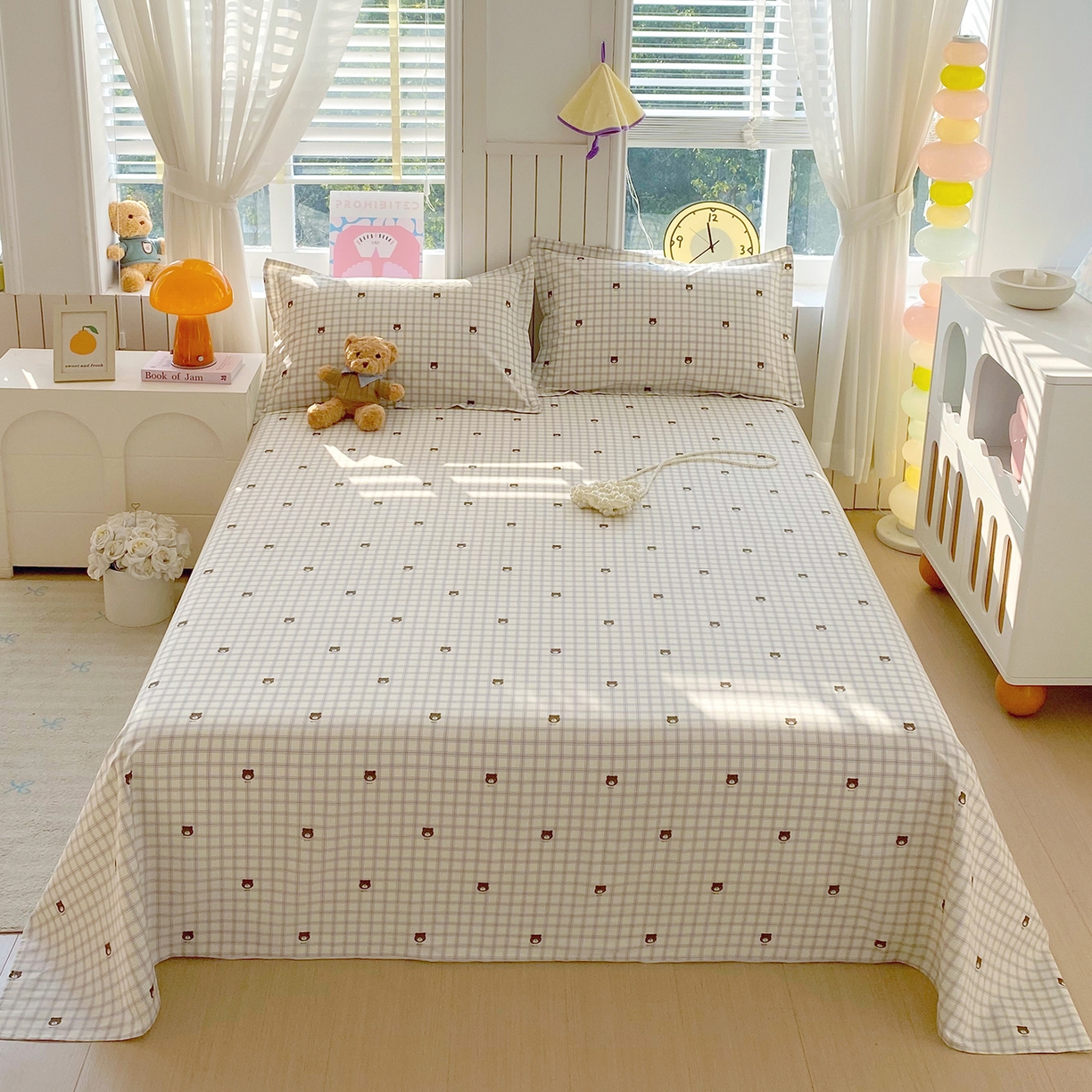 金丝兔 2026新款纯棉印花单品床单系列 格子熊