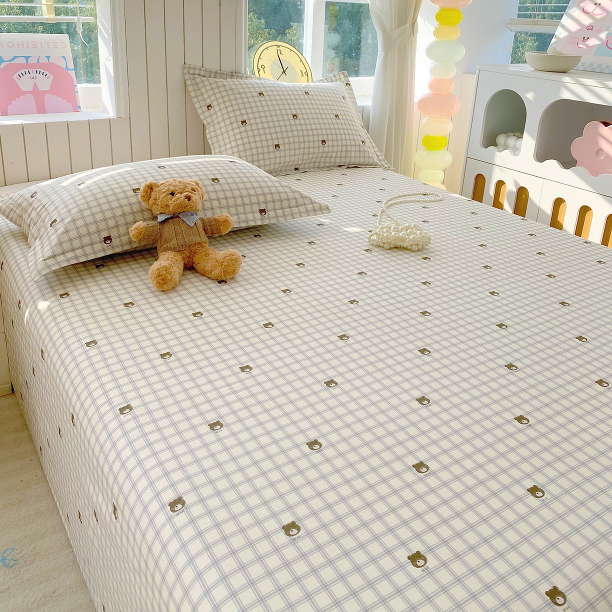 91家纺网 家纺一手货源 找家纺 金丝兔 2026新款纯棉印花单品床单系列 格子熊