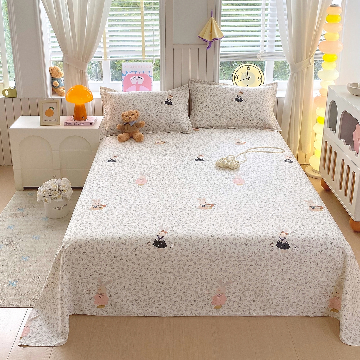 91家纺网 家纺一手货源 找家纺 金丝兔 2026新款纯棉印花单品床单系列 吉吉兔