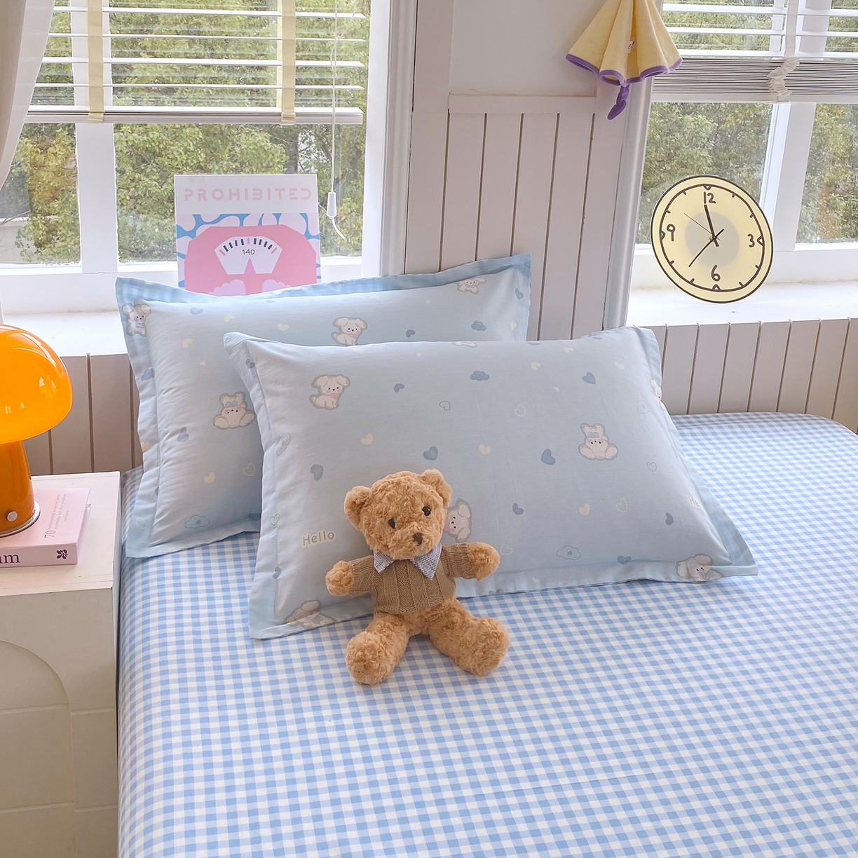 91家纺网 家纺一手货源 找家纺 金丝兔 2026新款纯棉印花单品床单系列 蓝小格