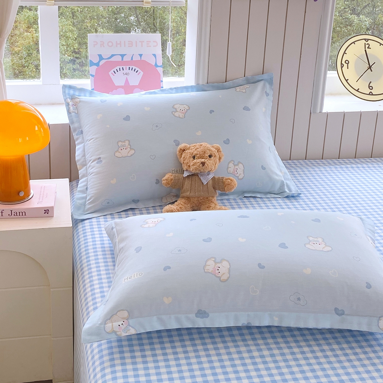 91家纺网 家纺一手货源 找家纺 金丝兔 2026新款纯棉印花单品床单系列 蓝小格