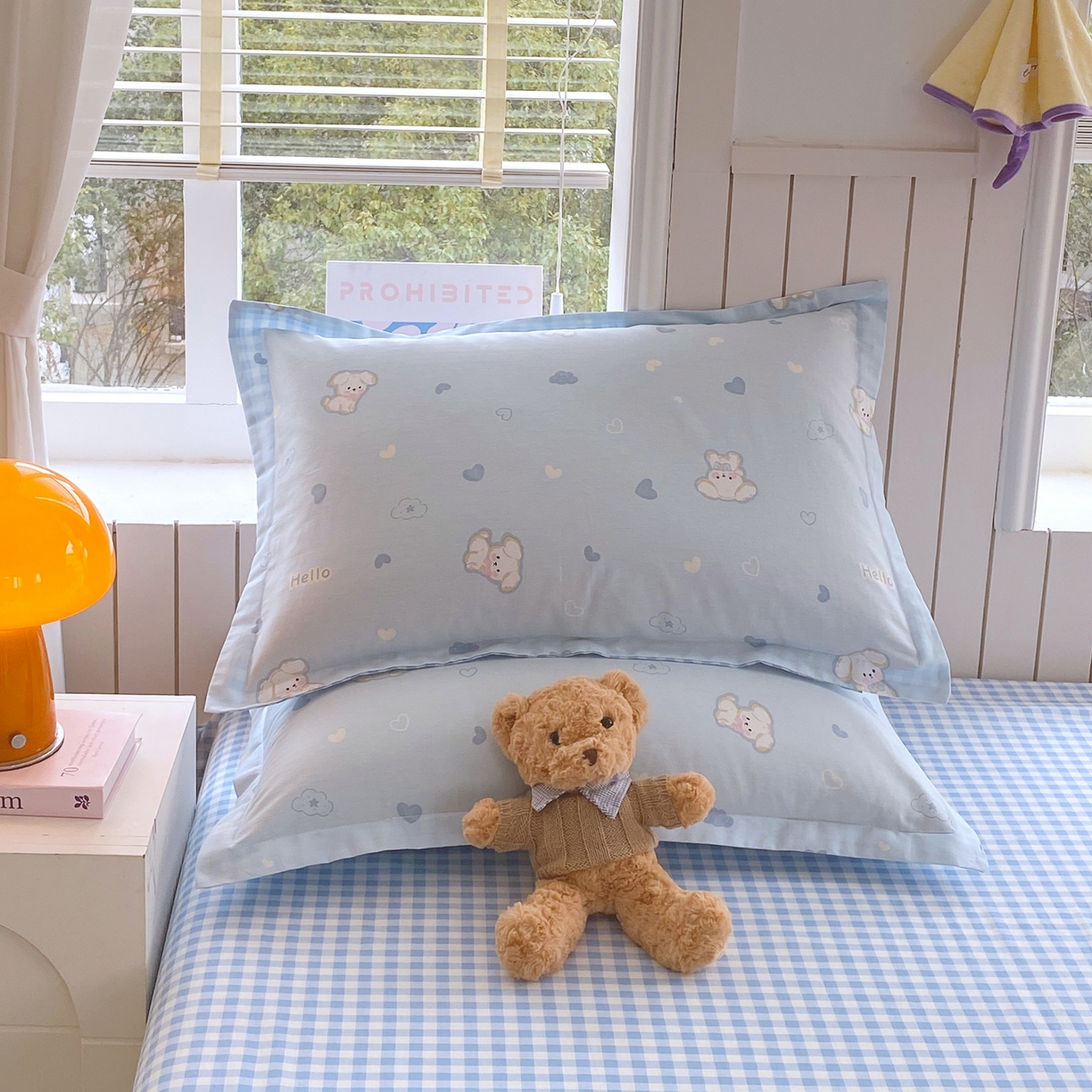 91家纺网 家纺一手货源 找家纺 金丝兔 2026新款纯棉印花单品床单系列 蓝小格