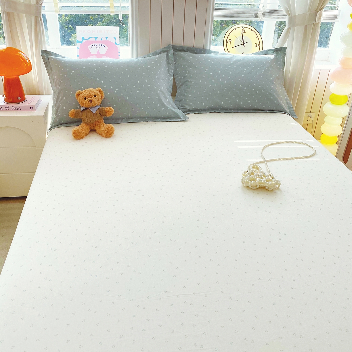 91家纺网 家纺一手货源 找家纺 金丝兔 2026新款纯棉印花单品床单系列 奶蓝樱桃