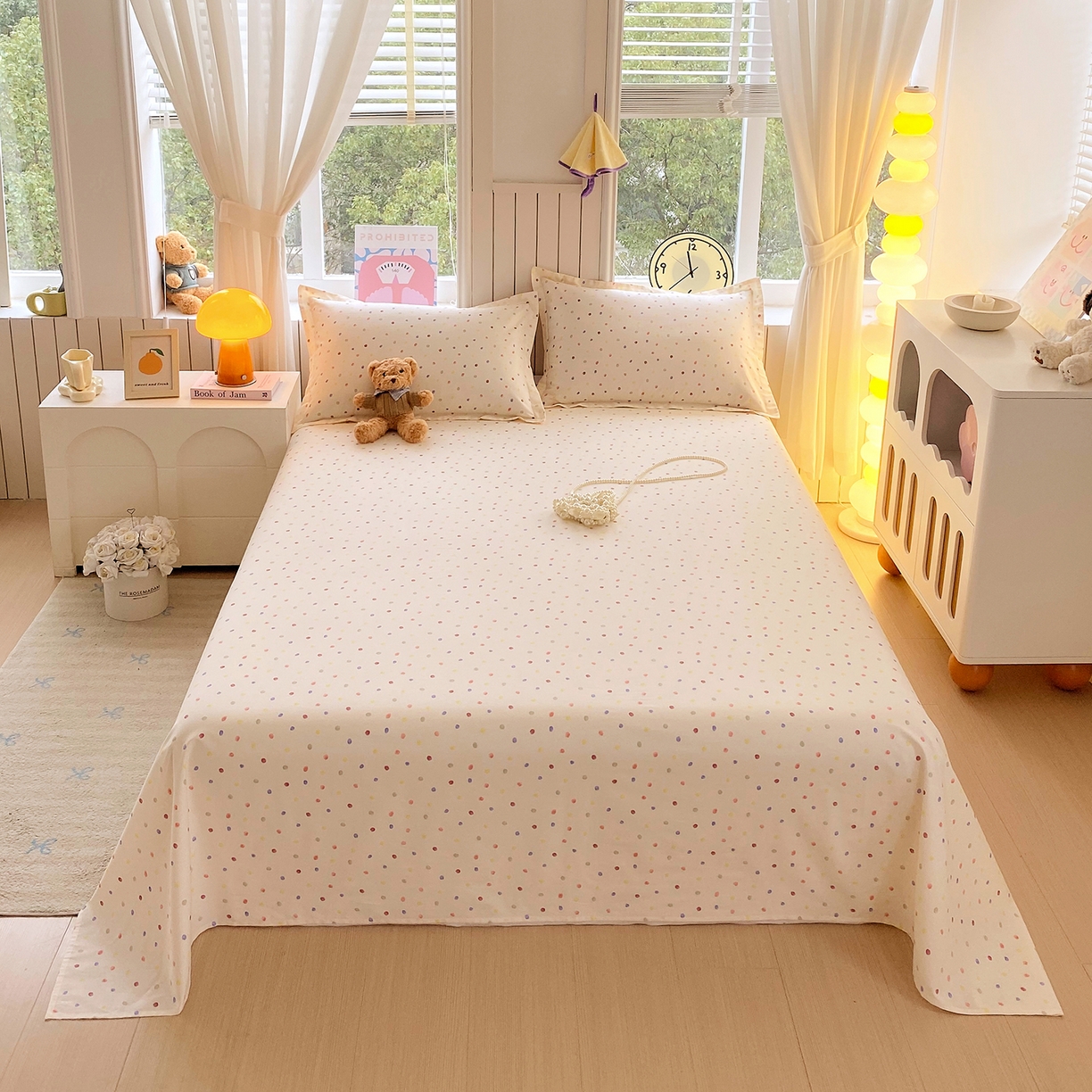 金丝兔 2026新款纯棉印花单品床单系列 奶油波点