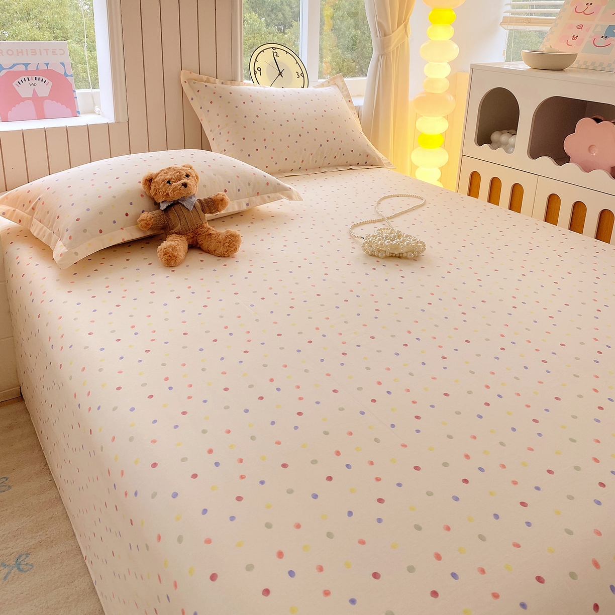 91家纺网 家纺一手货源 找家纺 金丝兔 2026新款纯棉印花单品床单系列 奶油波点