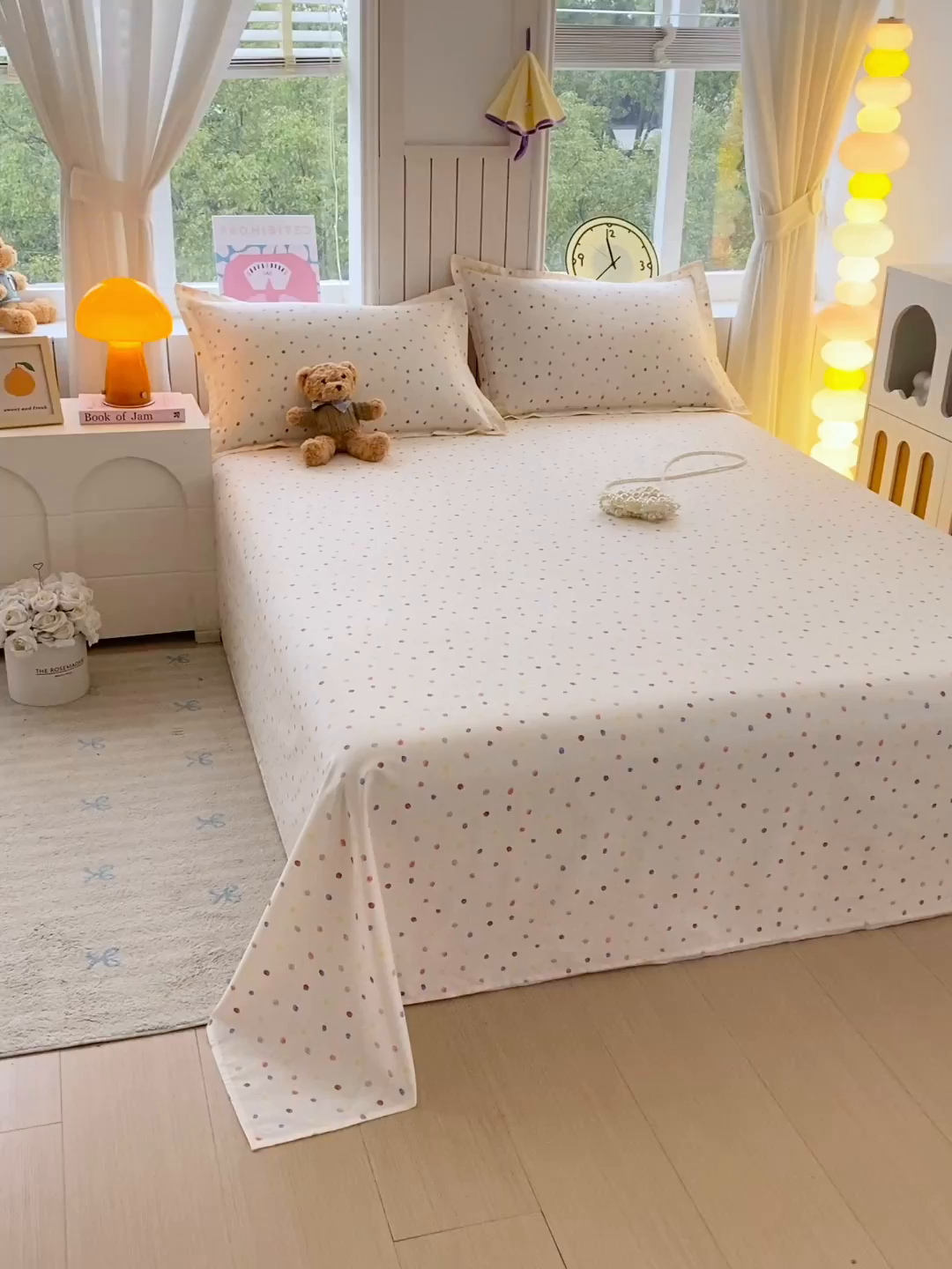 91家纺网 家纺一手货源 找家纺 金丝兔 2026新款纯棉印花单品床单系列 奶油波点