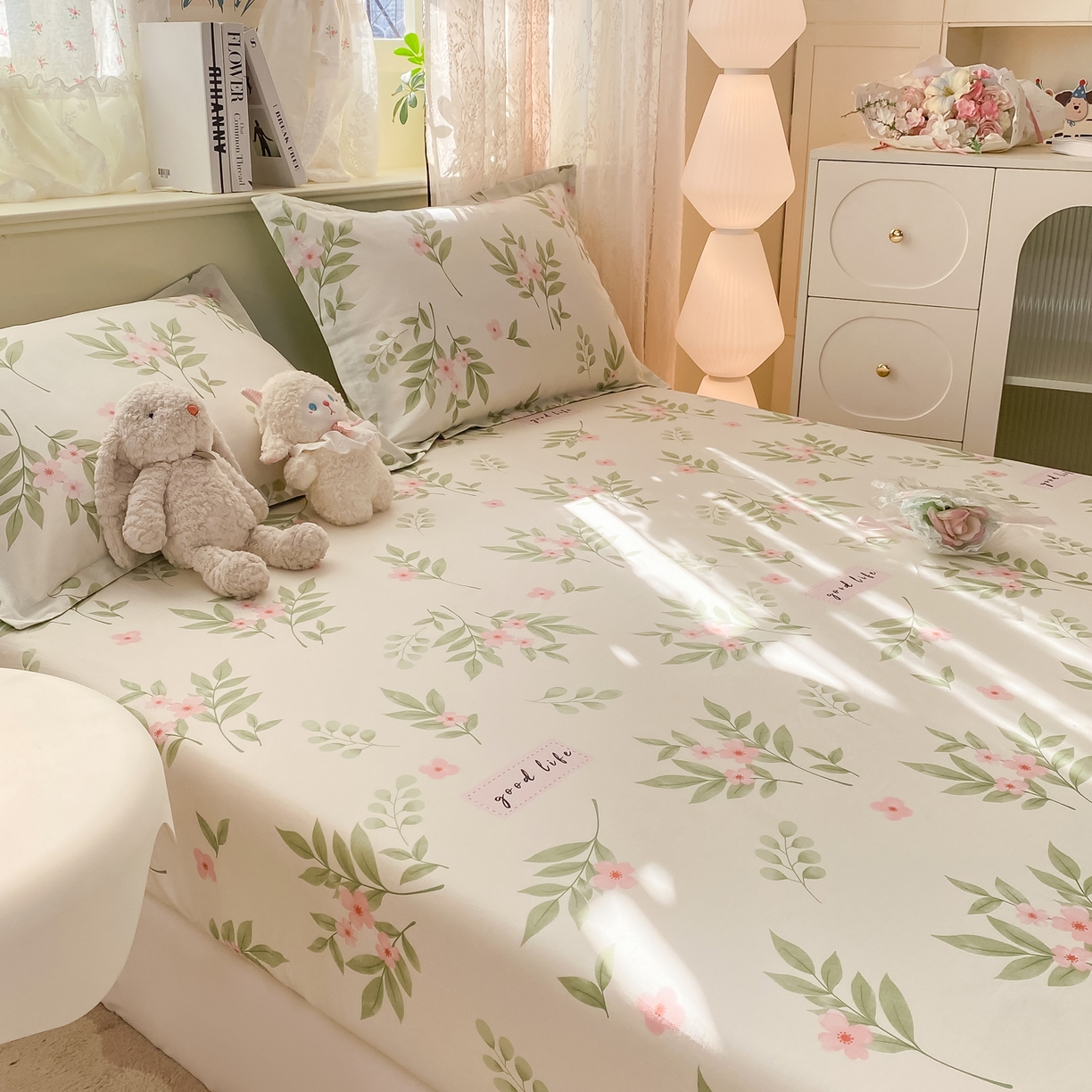 91家纺网 家纺一手货源 找家纺 花梦欣 2026新款全棉印花单品系列-单床笠 扶绿花园