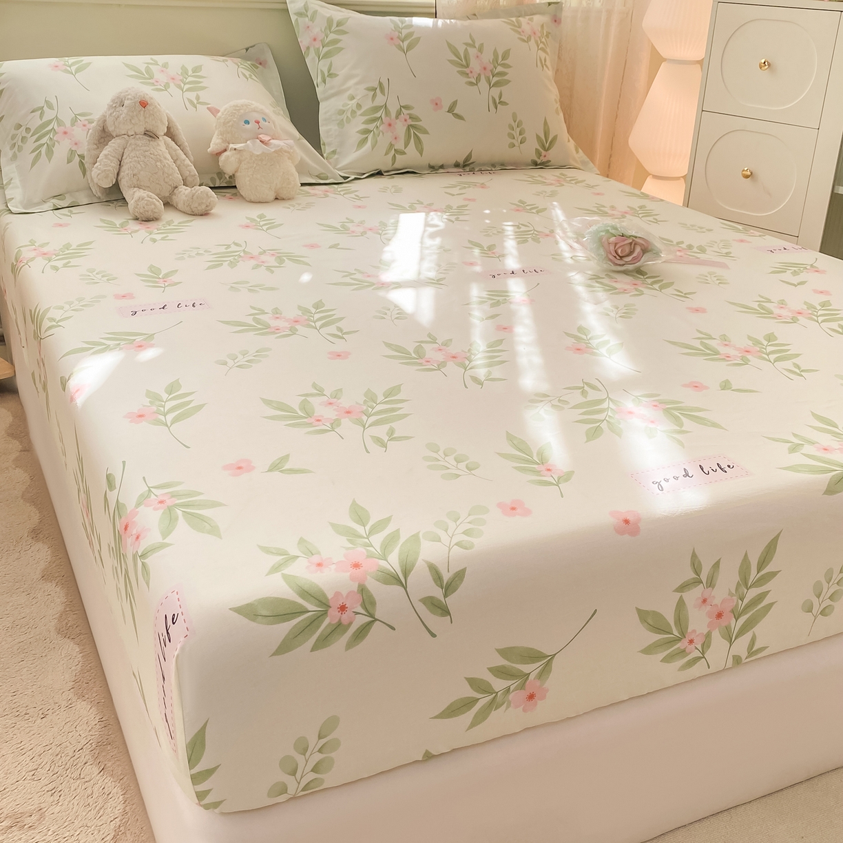 91家纺网 家纺一手货源 找家纺 花梦欣 2026新款全棉印花单品系列-单床笠 扶绿花园