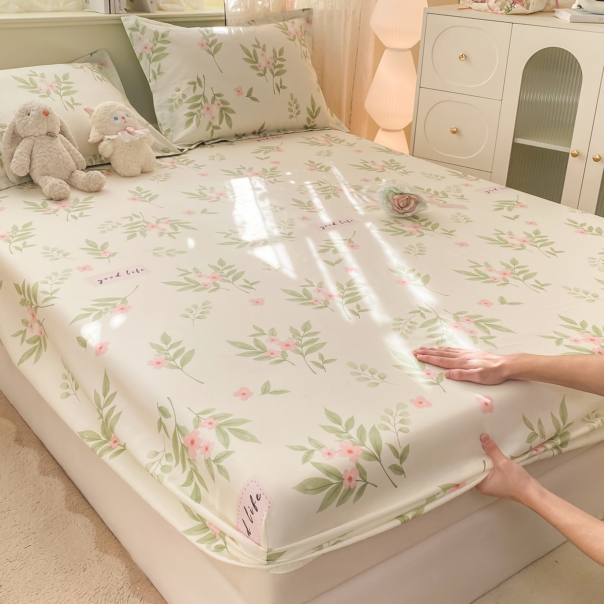 91家纺网 家纺一手货源 找家纺 花梦欣 2026新款全棉印花单品系列-单床笠 扶绿花园