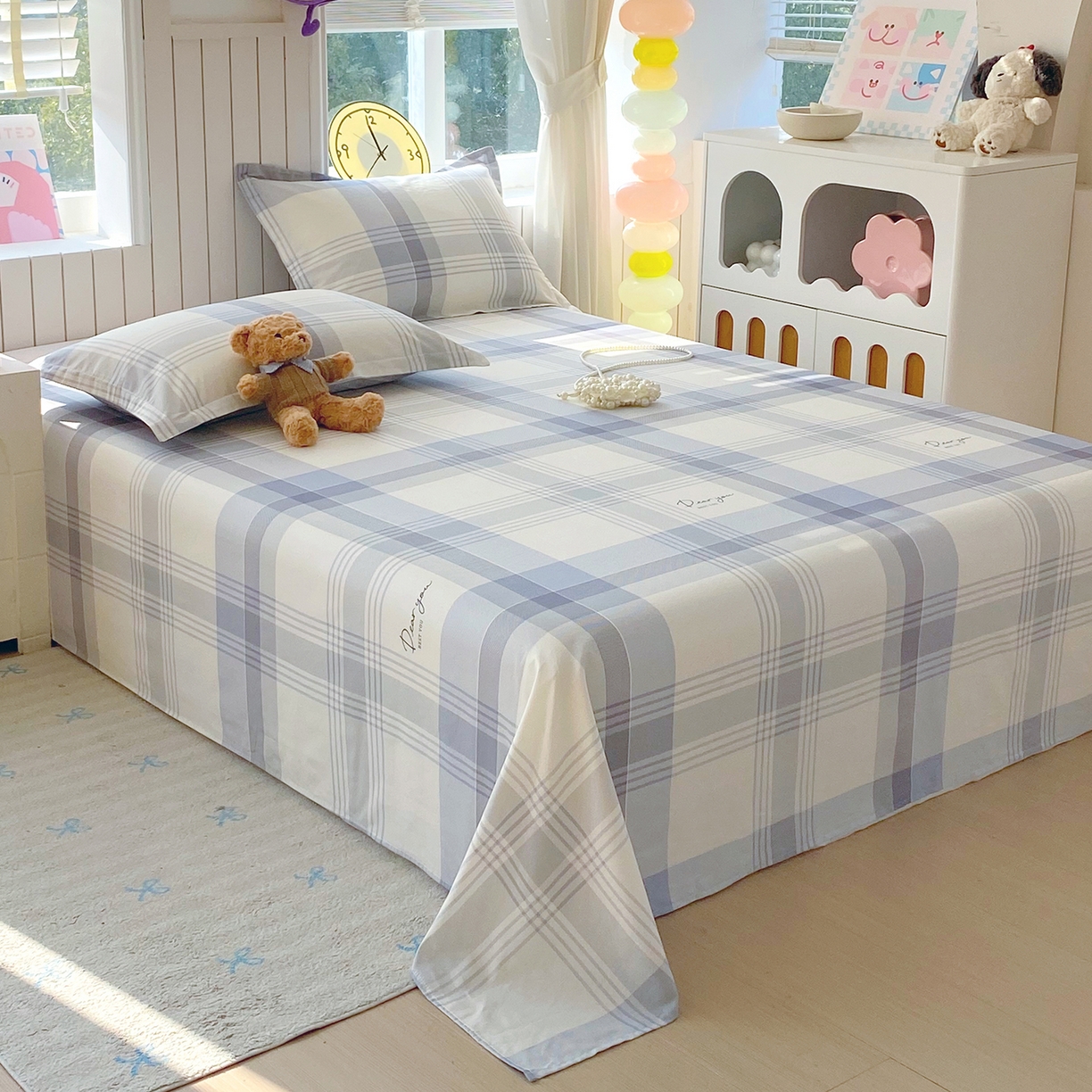 91家纺网 家纺一手货源 找家纺 金丝兔 2026新款纯棉印花单品床单系列 浅格念