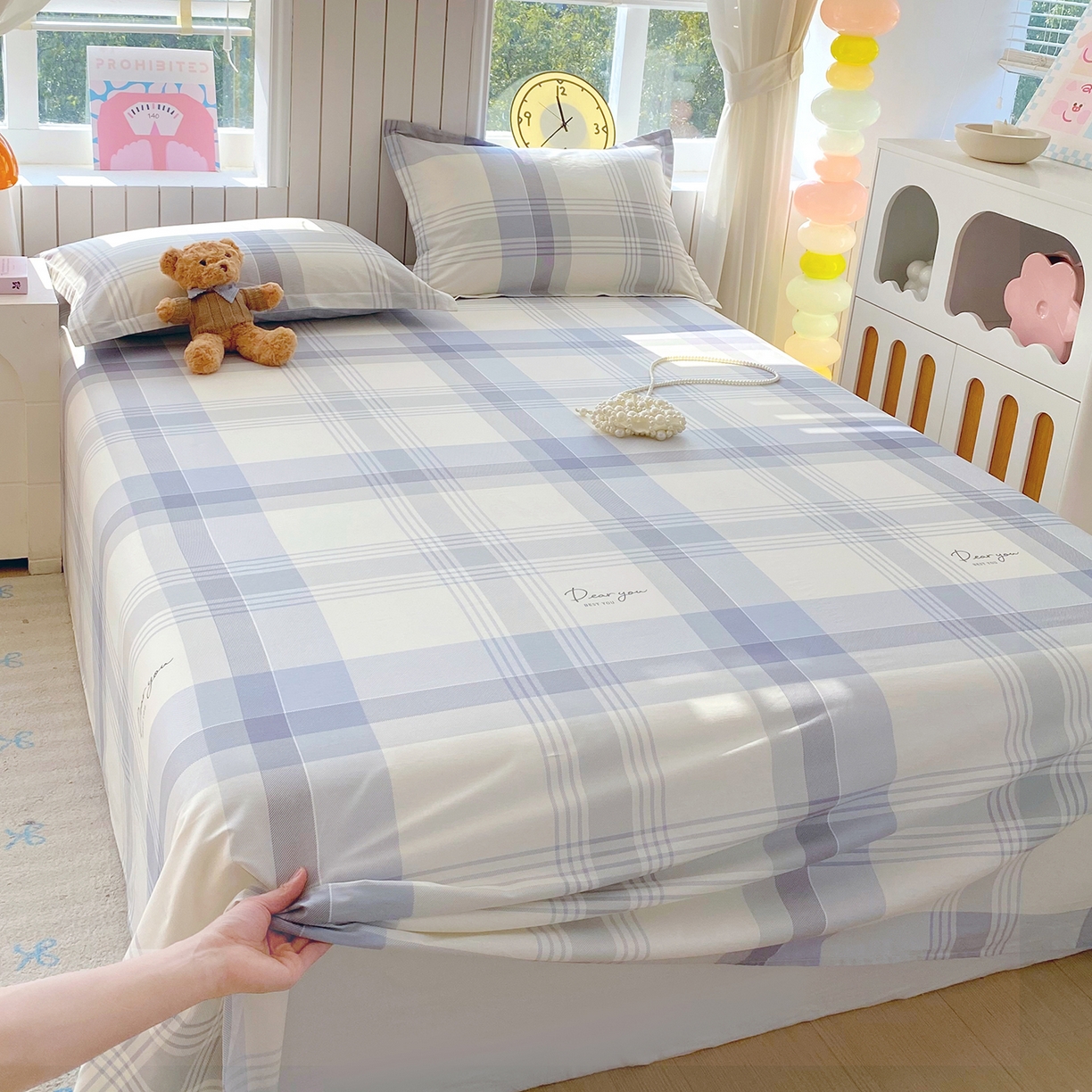 91家纺网 家纺一手货源 找家纺 金丝兔 2026新款纯棉印花单品床单系列 浅格念