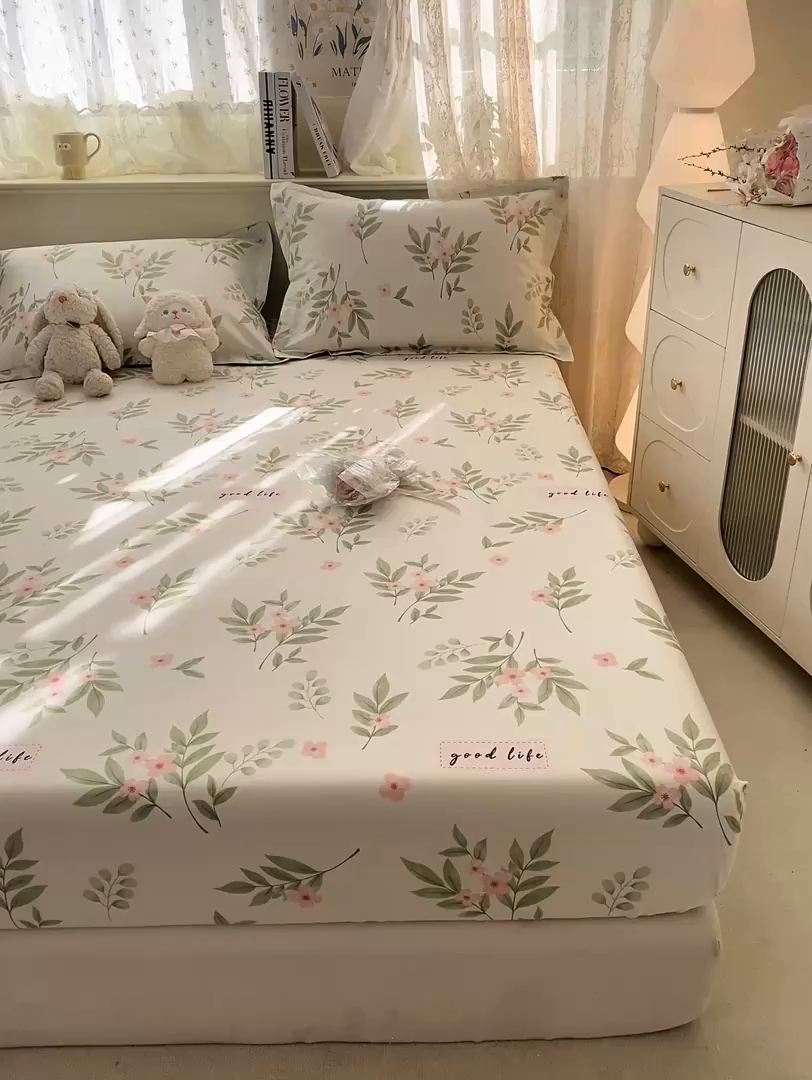 91家纺网 家纺一手货源 找家纺 花梦欣 2026新款全棉印花单品系列-单床笠 扶绿花园