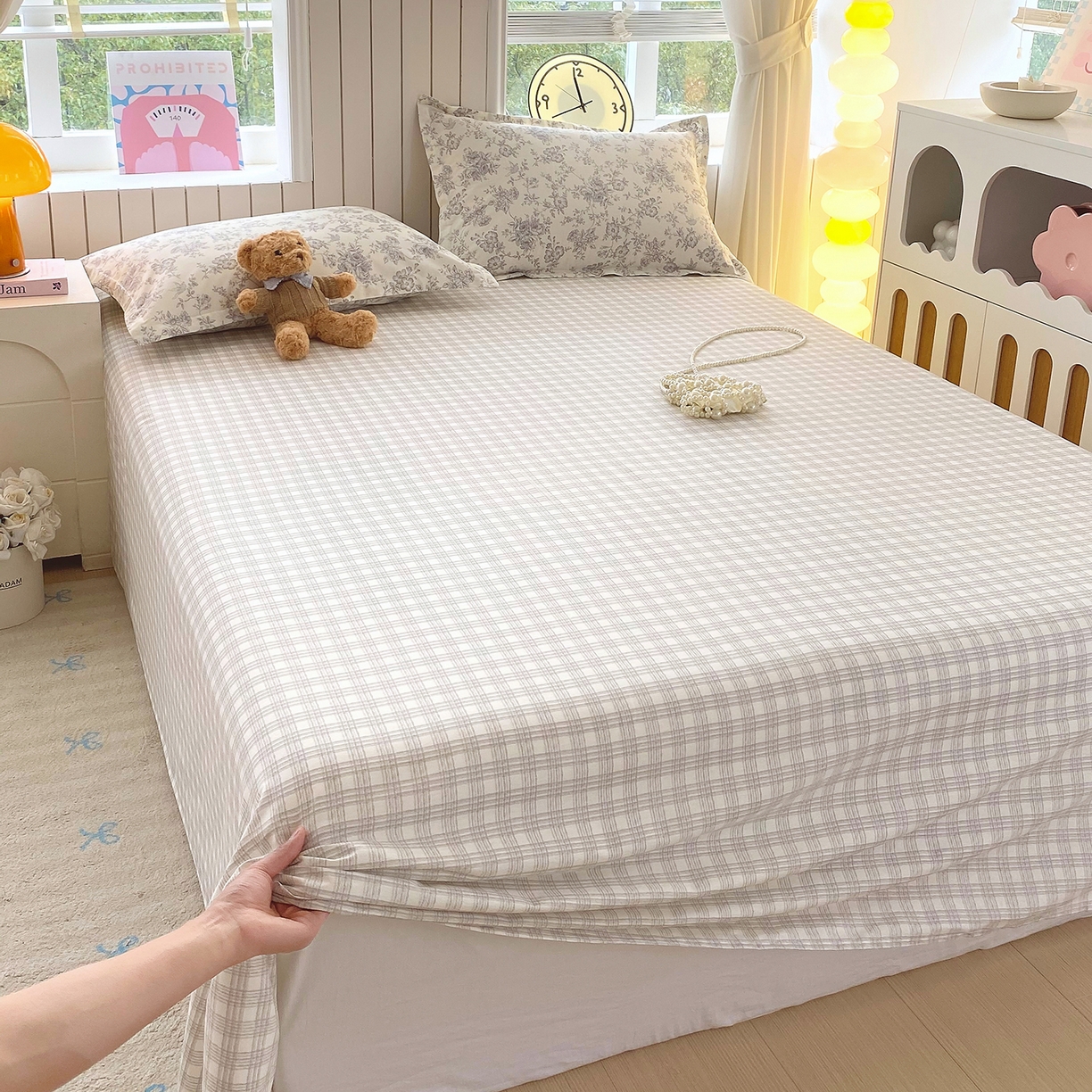 91家纺网 家纺一手货源 找家纺 金丝兔 2026新款纯棉印花单品床单系列 时尚灰格