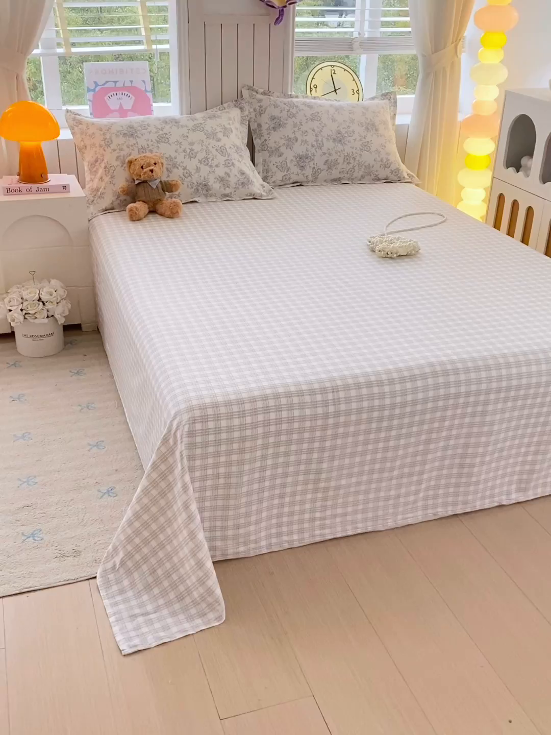 91家纺网 家纺一手货源 找家纺 金丝兔 2026新款纯棉印花单品床单系列 时尚灰格