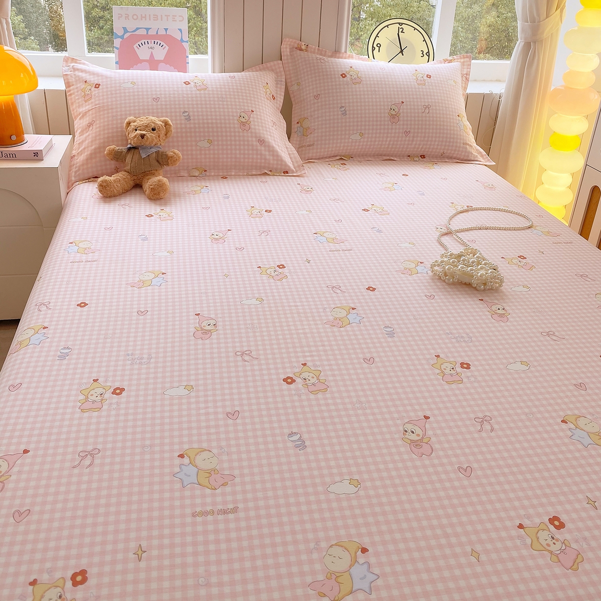 91家纺网 家纺一手货源 找家纺 金丝兔 2026新款纯棉印花单品床单系列 甜梦精灵-粉