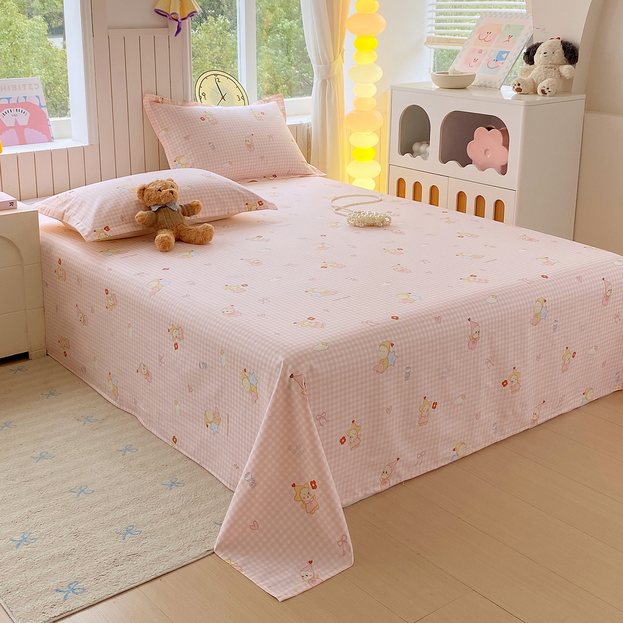 91家纺网 家纺一手货源 找家纺 金丝兔 2026新款纯棉印花单品床单系列 甜梦精灵-粉