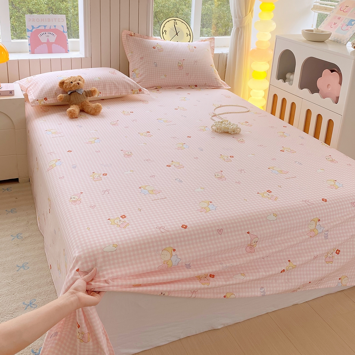 91家纺网 家纺一手货源 找家纺 金丝兔 2026新款纯棉印花单品床单系列 甜梦精灵-粉