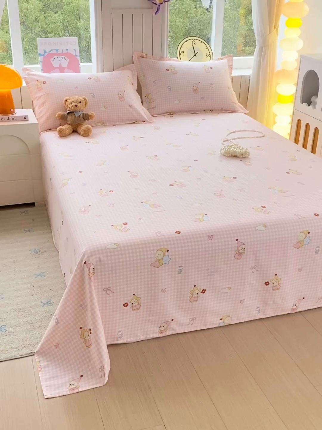 91家纺网 家纺一手货源 找家纺 金丝兔 2026新款纯棉印花单品床单系列 甜梦精灵-粉