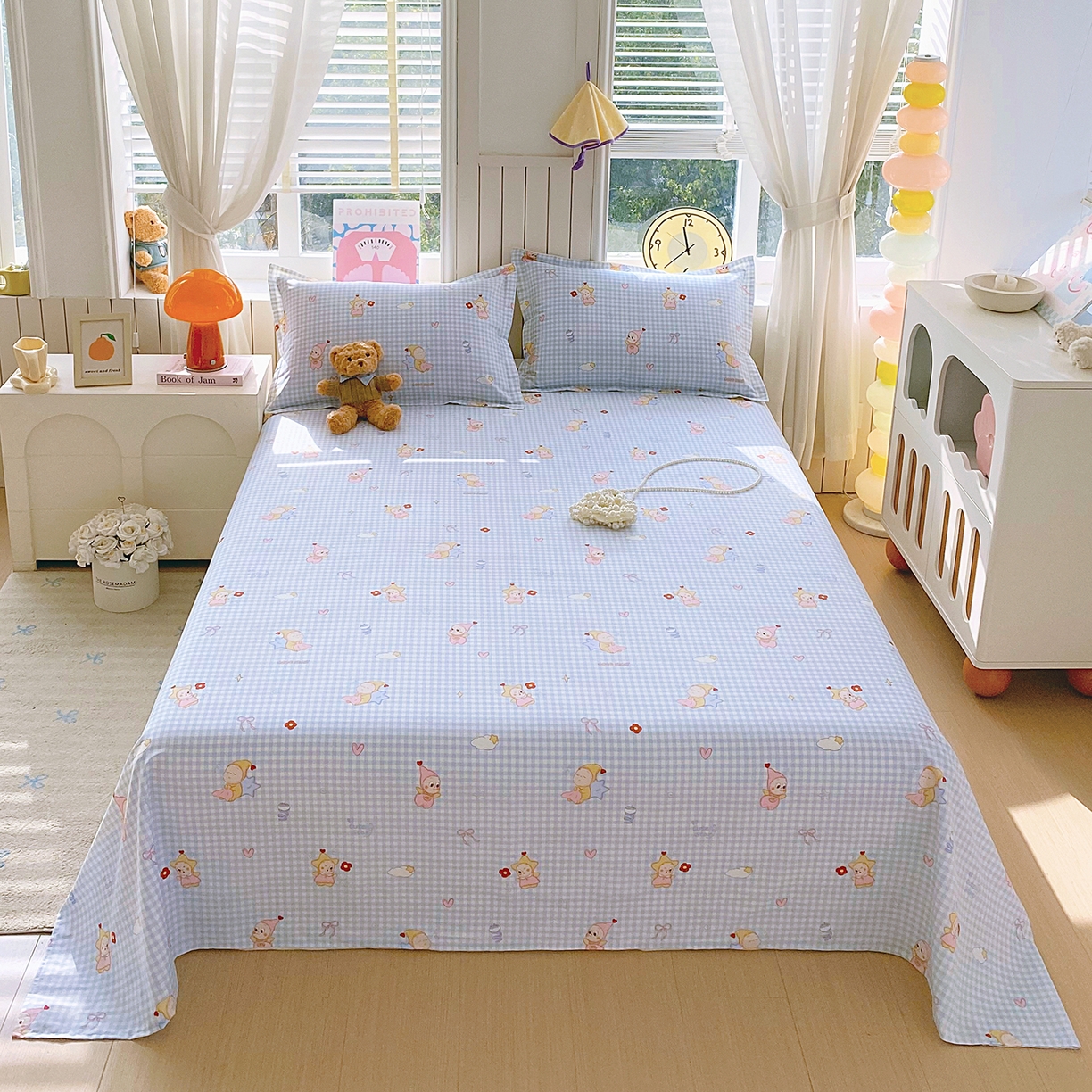 金丝兔 2026新款纯棉印花单品床单系列 甜梦精灵-蓝