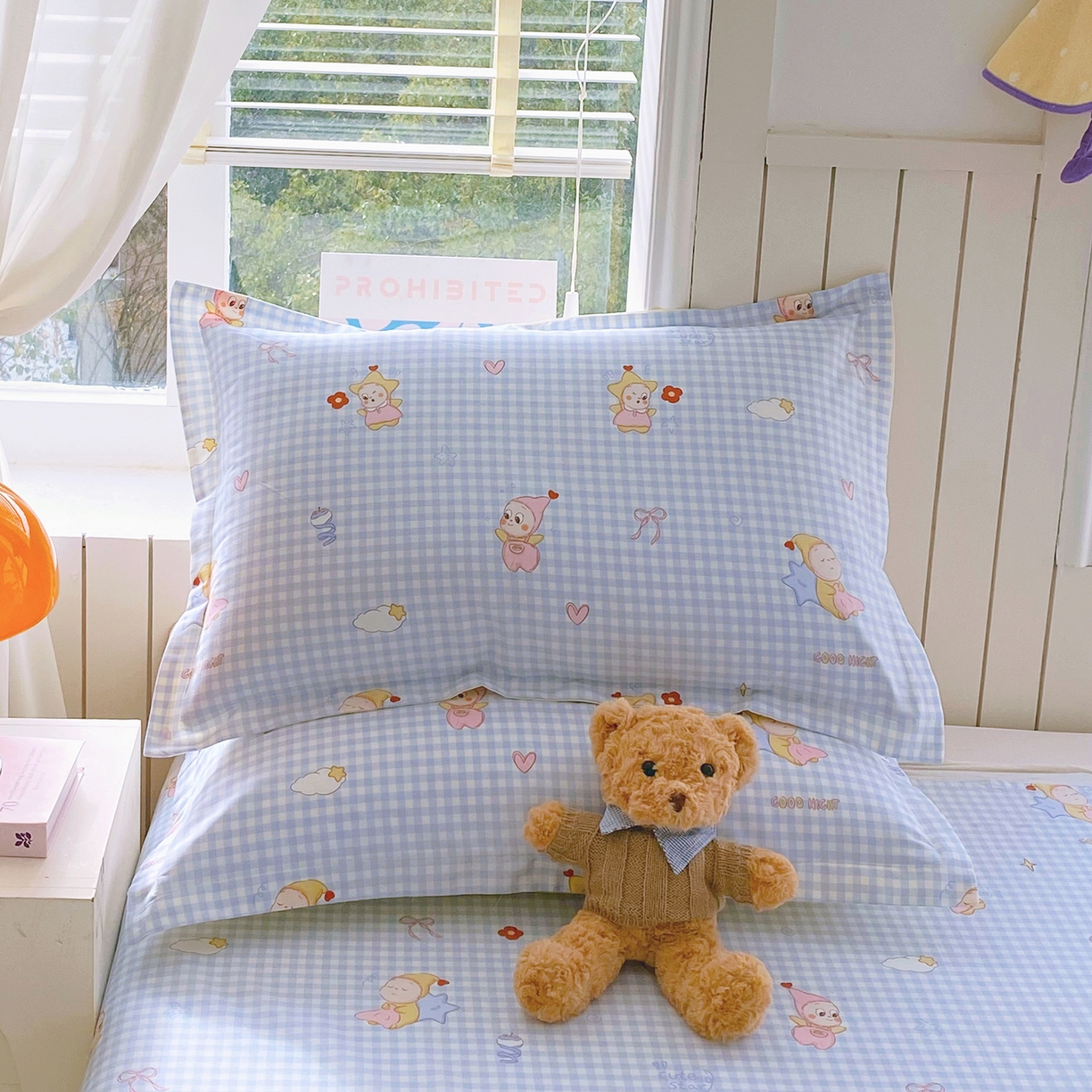 91家纺网 家纺一手货源 找家纺 金丝兔 2026新款纯棉印花单品床单系列 甜梦精灵-蓝