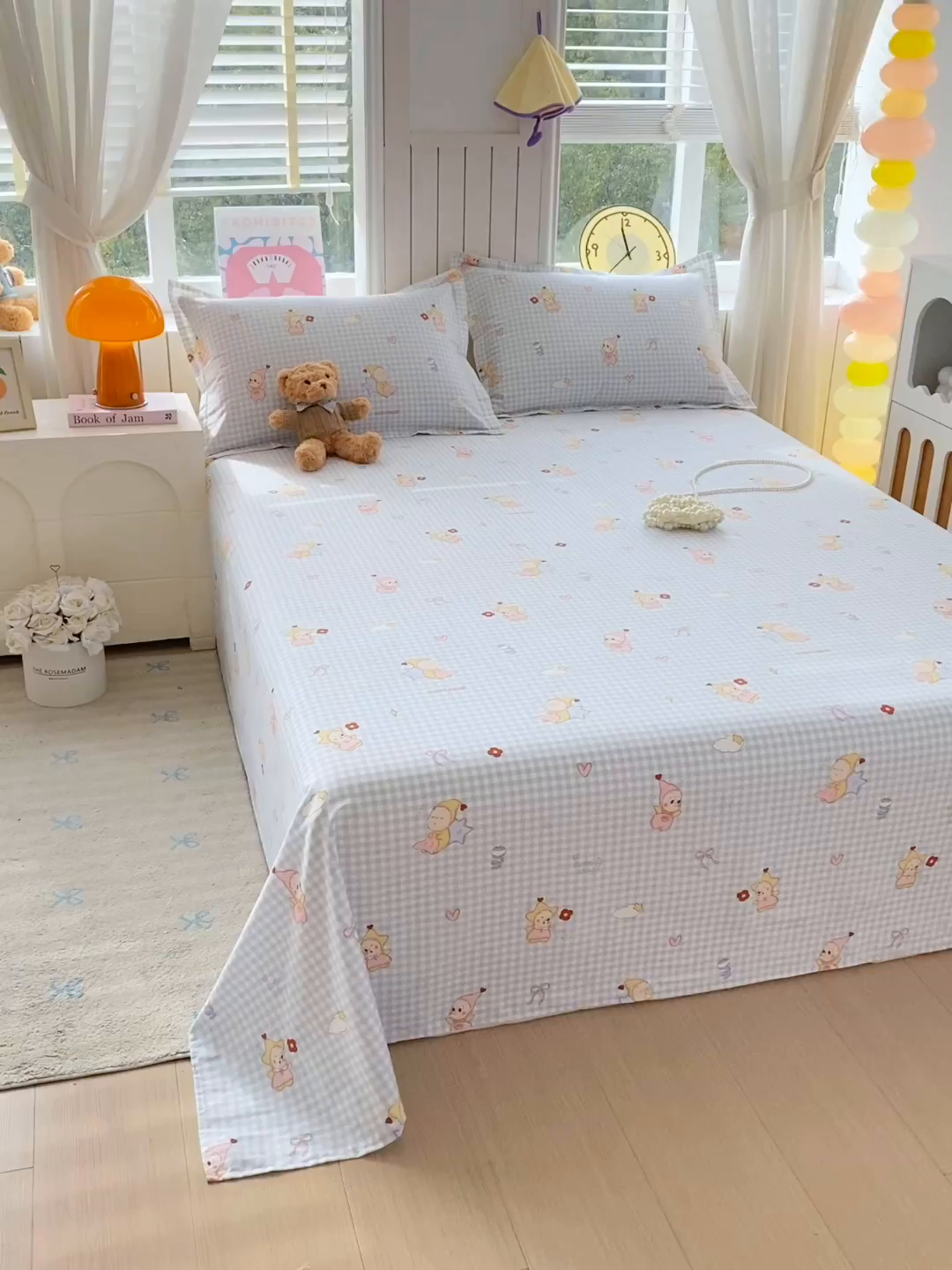 91家纺网 家纺一手货源 找家纺 金丝兔 2026新款纯棉印花单品床单系列 甜梦精灵-蓝