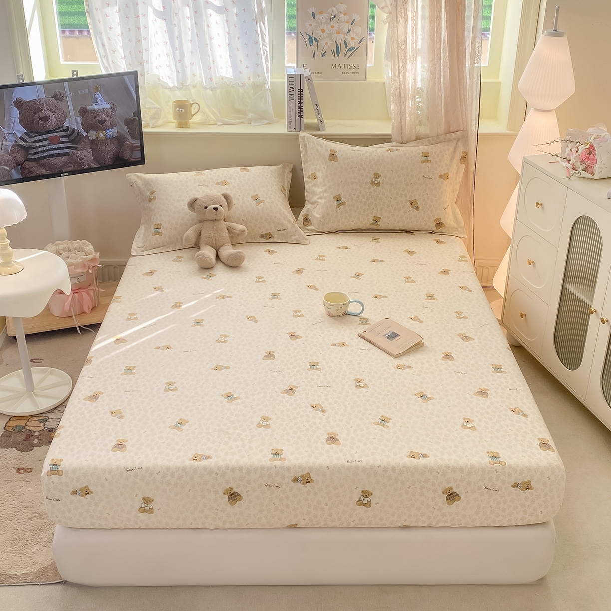 91家纺网 家纺一手货源 找家纺 花梦欣 2026新款全棉印花单品系列-单床笠 果酱电台