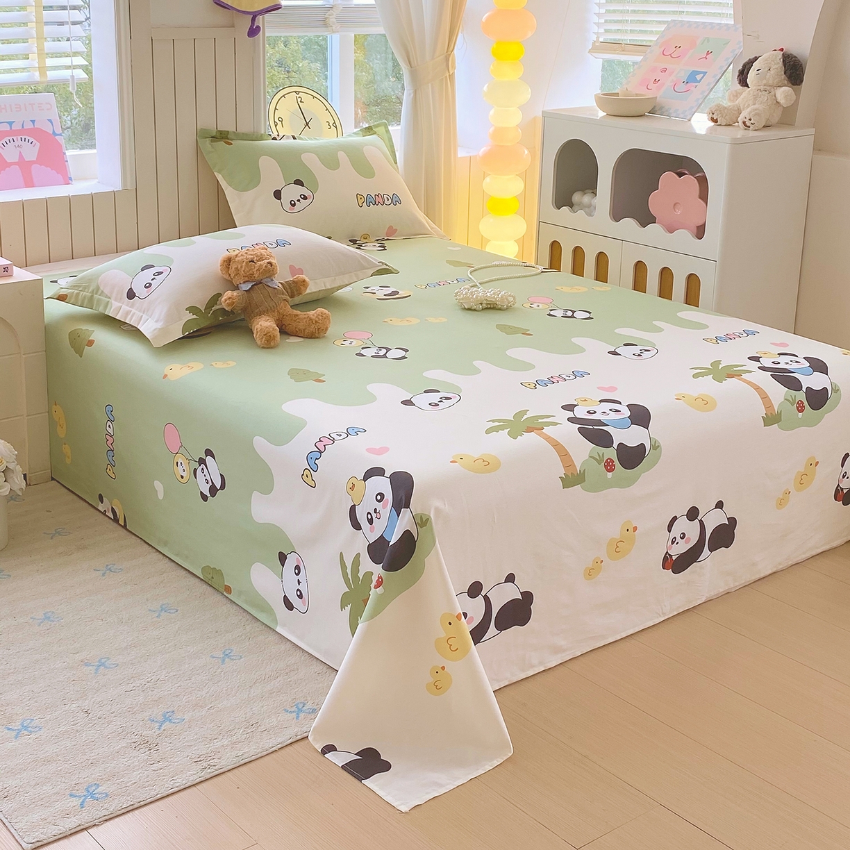 91家纺网 家纺一手货源 找家纺 金丝兔 2026新款纯棉印花单品床单系列 熊猫鸭鸭