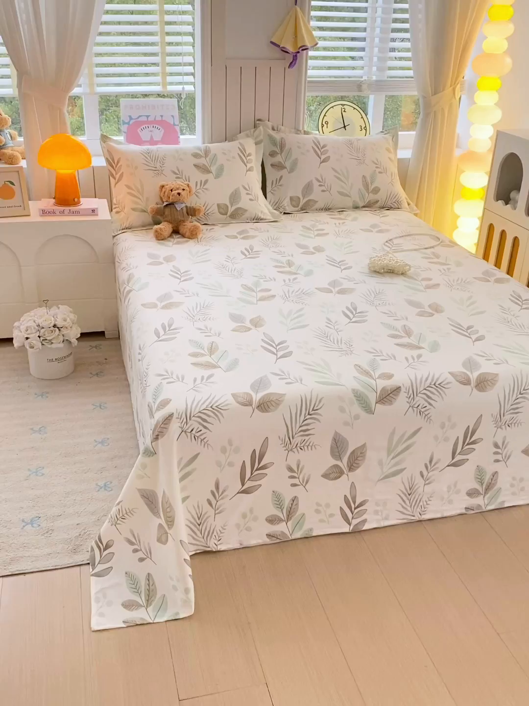 91家纺网 家纺一手货源 找家纺 金丝兔 2026新款纯棉印花单品床单系列 叶语-绿