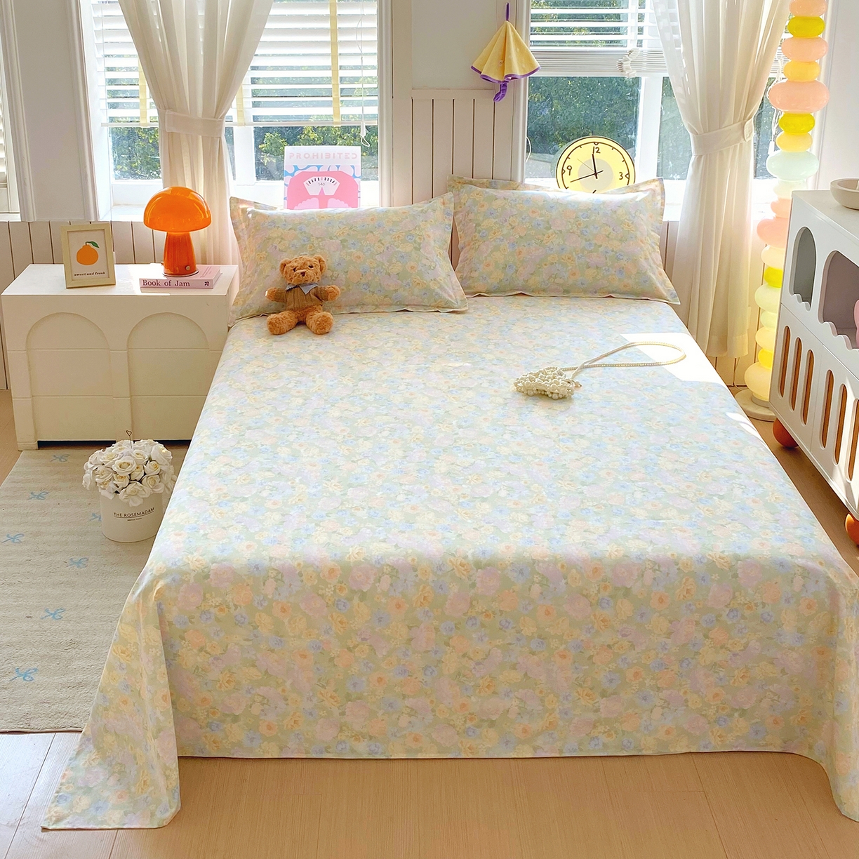 91家纺网 家纺一手货源 找家纺 金丝兔 2026新款纯棉印花单品床单系列 栀子花语