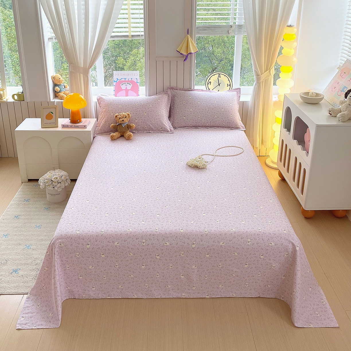 金丝兔 2026新款纯棉印花单品床单系列 紫苏