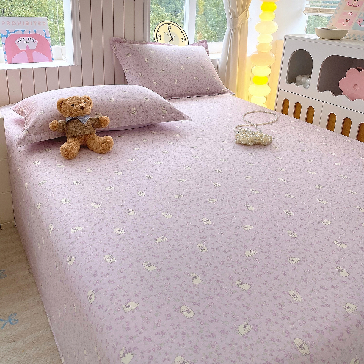 91家纺网 家纺一手货源 找家纺 金丝兔 2026新款纯棉印花单品床单系列 紫苏