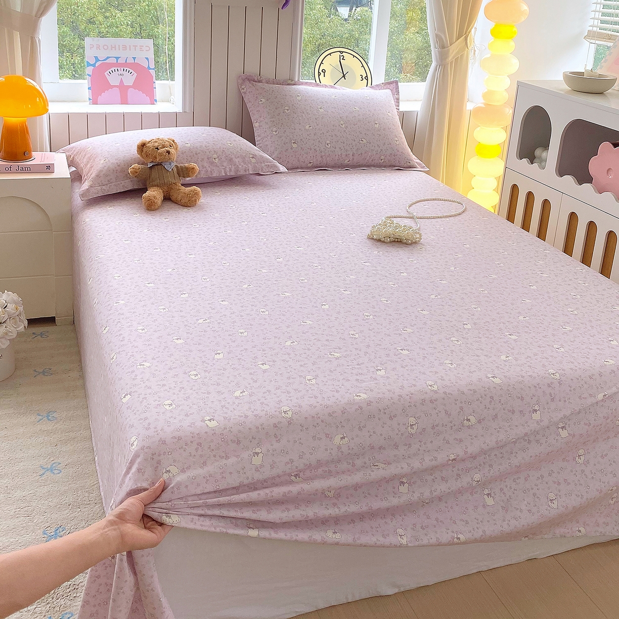 91家纺网 家纺一手货源 找家纺 金丝兔 2026新款纯棉印花单品床单系列 紫苏