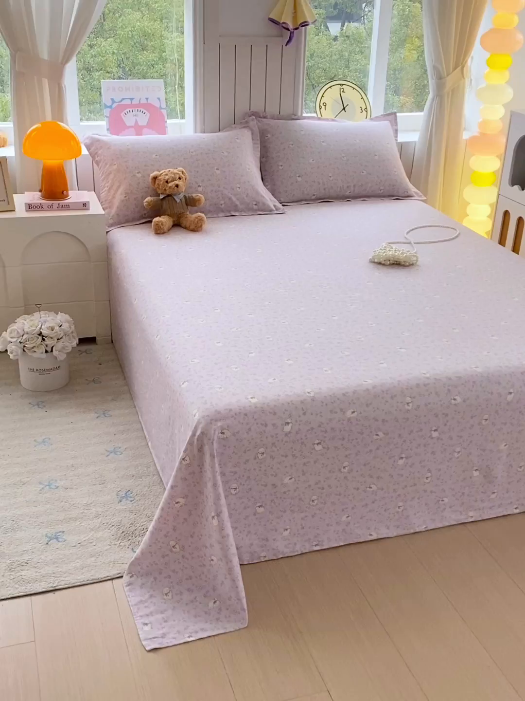 91家纺网 家纺一手货源 找家纺 金丝兔 2026新款纯棉印花单品床单系列 紫苏