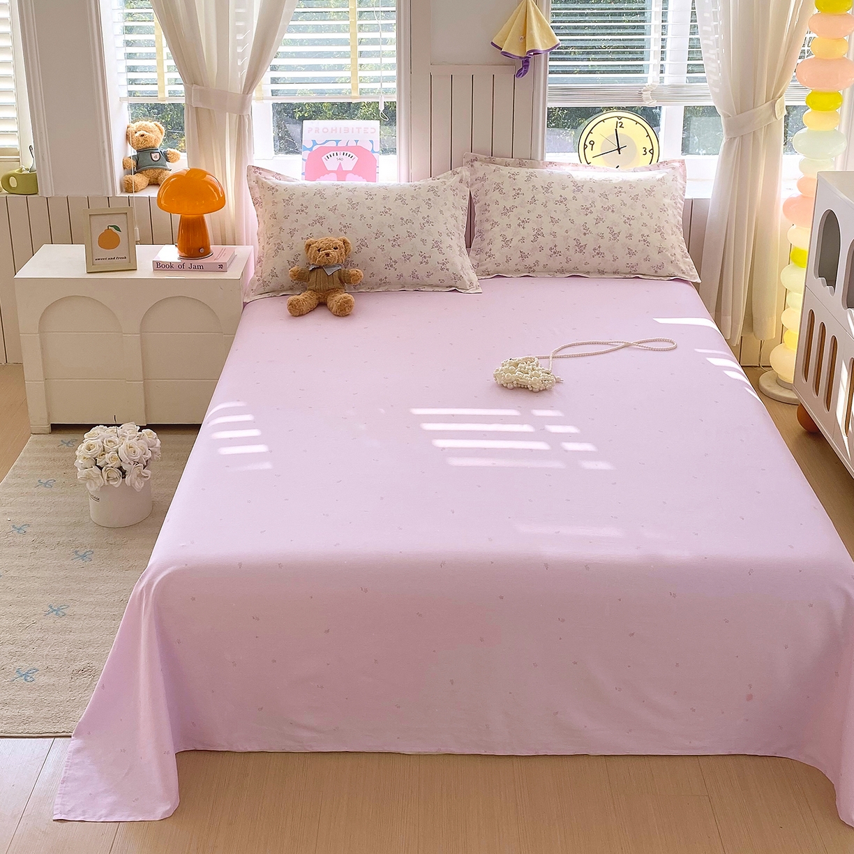 91家纺网 家纺一手货源 找家纺 金丝兔 2026新款纯棉印花单品床单系列 紫小花